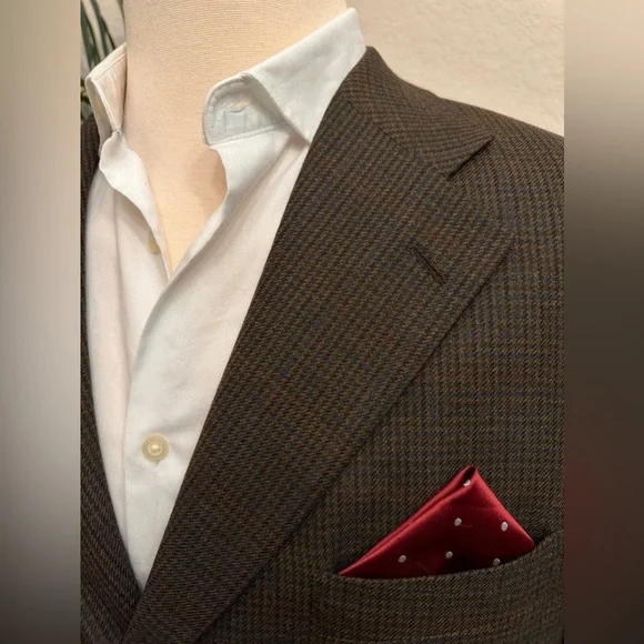 HAROLD POWELL BLAZER SIZE 44 BROWN CHECK SPORT COAT WOOL CASHMERE SUIT JACKET